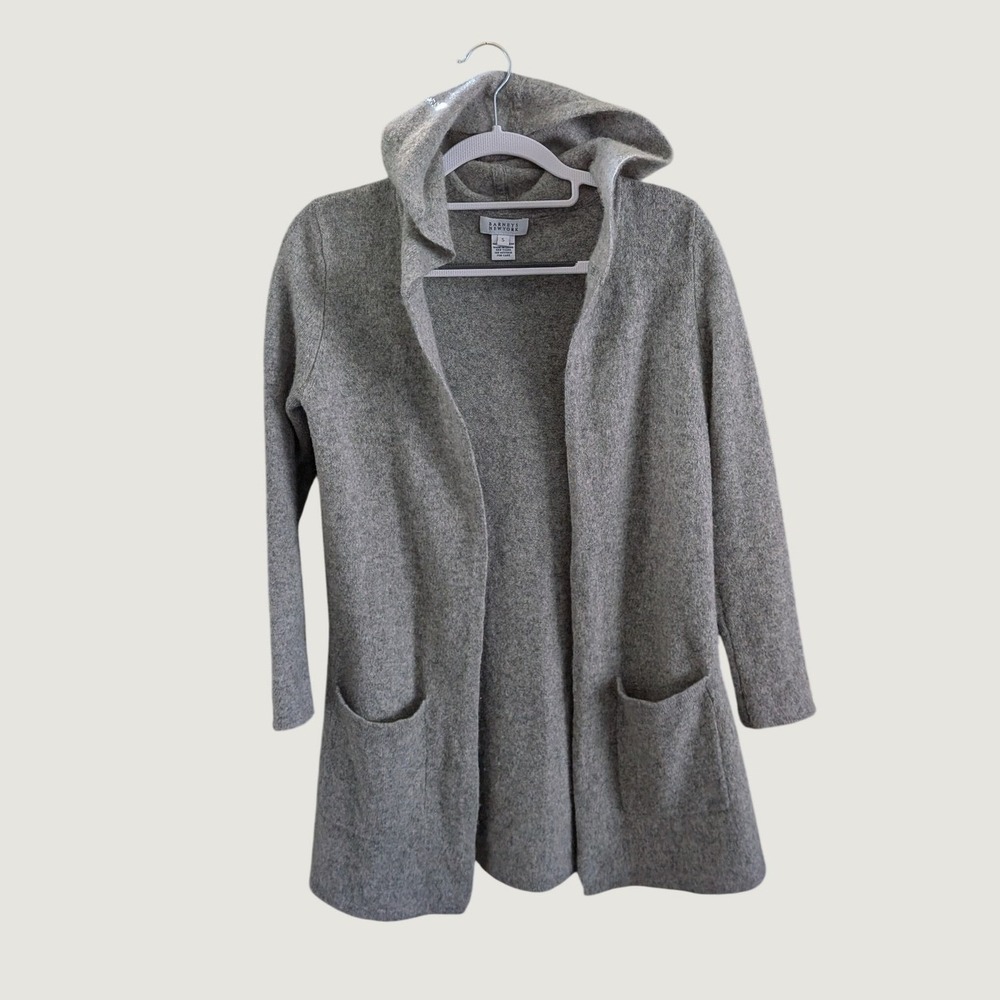 Barneys New York Womens Gray 100% Cashmere Hooded Open Front Cardigan Small